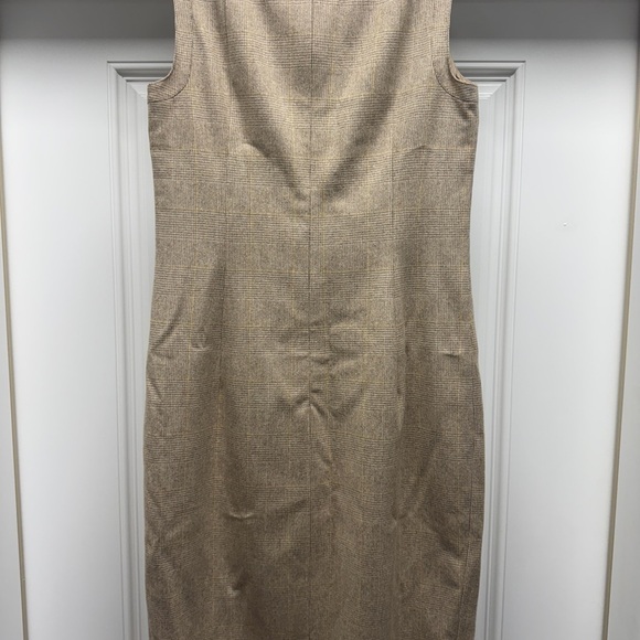 AKRIS PUNTO Tan Sleeveless Check Wool Midi Dress Size Medium - Picture 10 of 16
